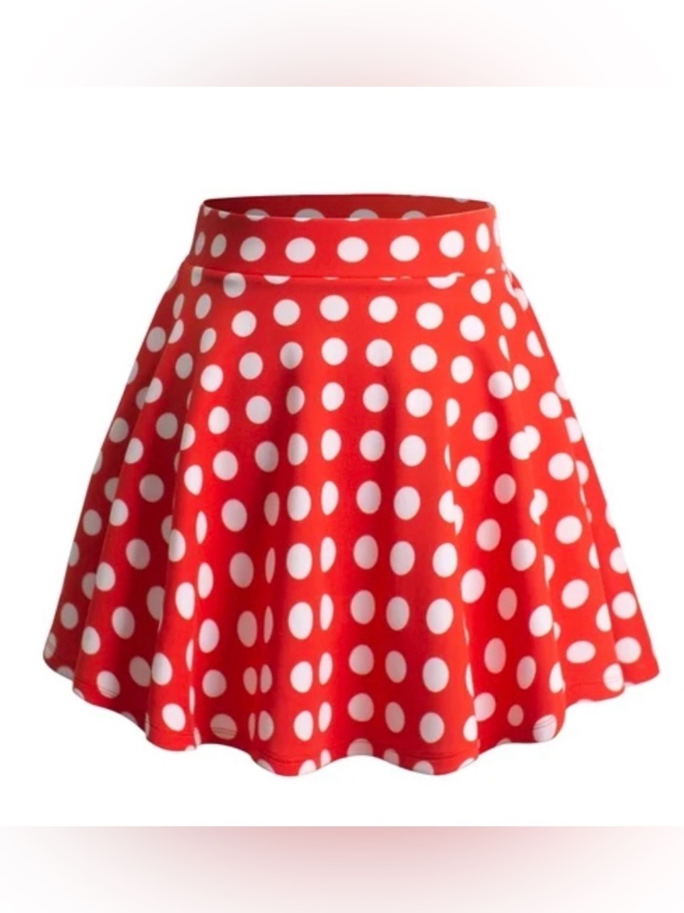Short red skater skort W white polka dots flared ruffled hem Minnie Mouse look S